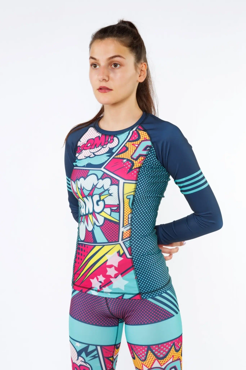 Компрессионный рашгард (лонгслив) Pop-Art, голубой, р.xs