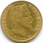 10 франков 1864 год (ВВ). Франция. Наполеон III. Золото VF-XF