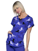 Топ медицинский женский HeartSoul Prints HS685, лошади, XS