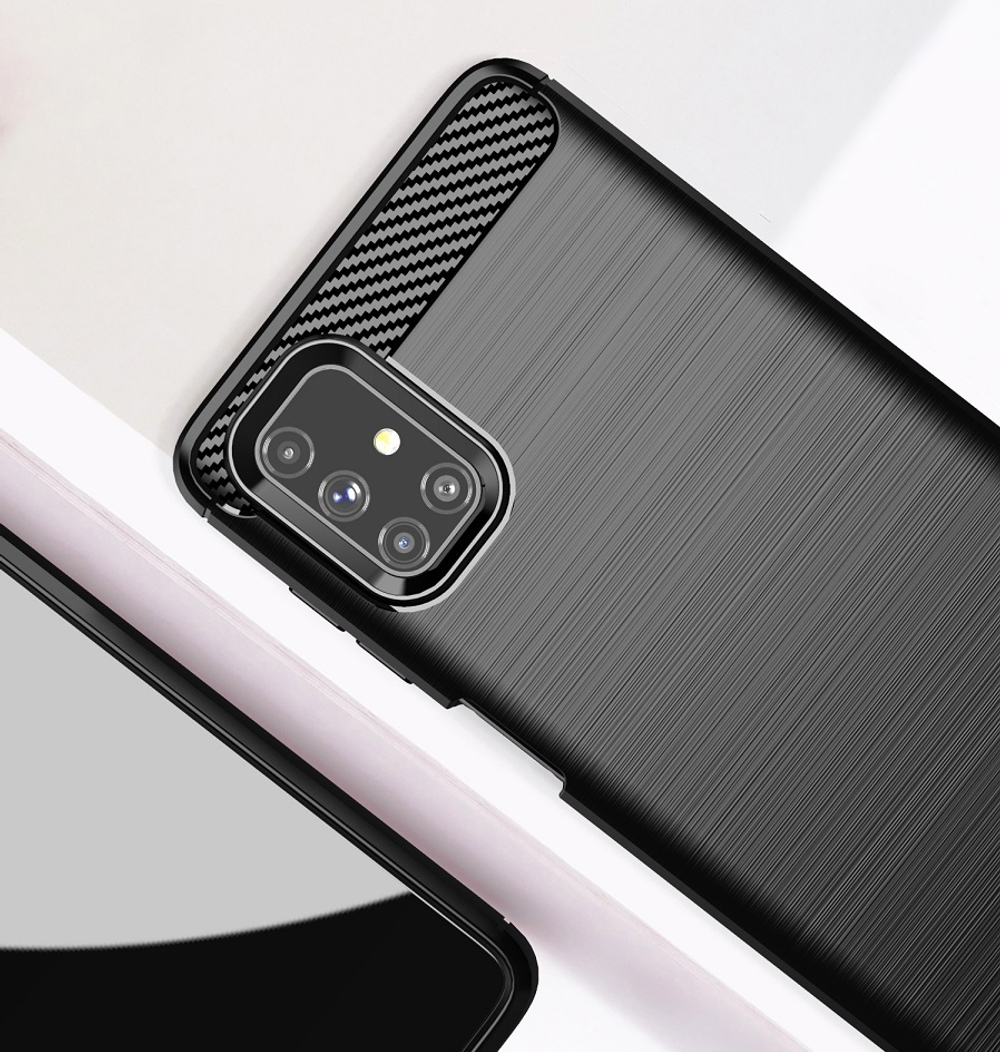 Чехол черного цвета в стиле карбон на Samsung Galaxy M51, серия Carbon от Caseport