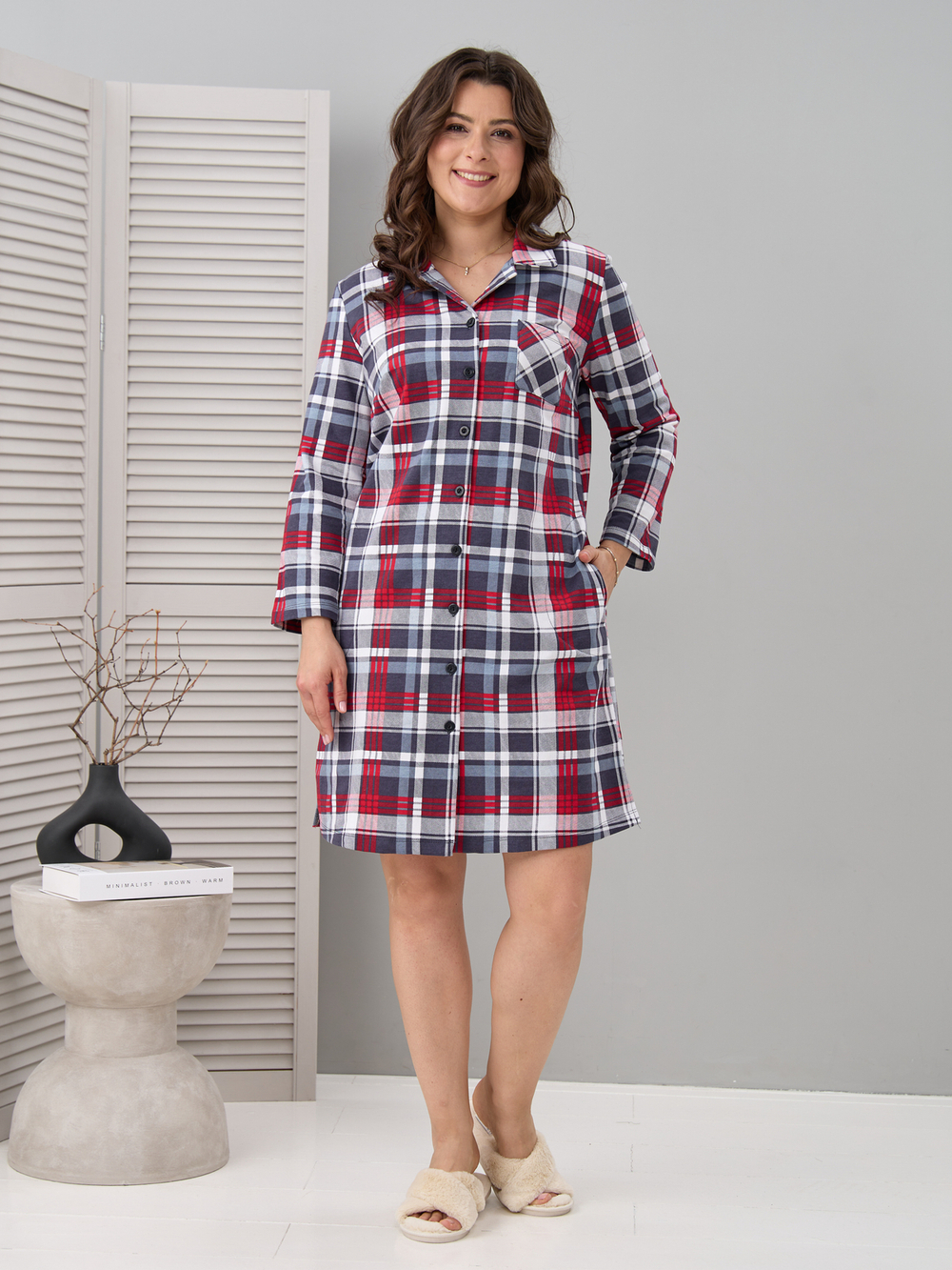 Туника Д-119/клеткаграфит-белокрасная