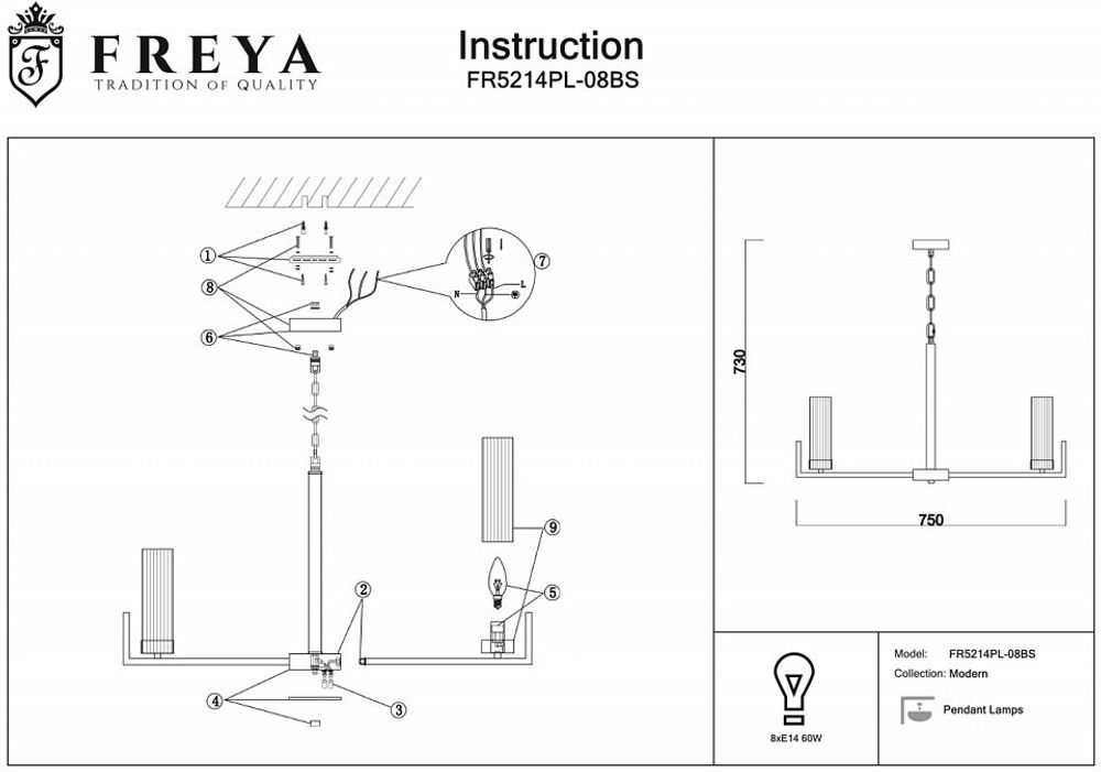Подвесная люстра Freya Adeline FR5214PL-08BS