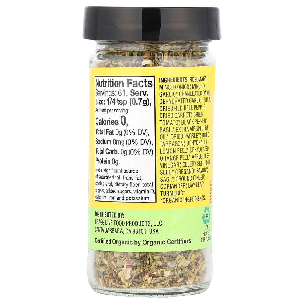 Bragg, Organic, посыпка 24 травами и специями, 42 г (1,5 унции)