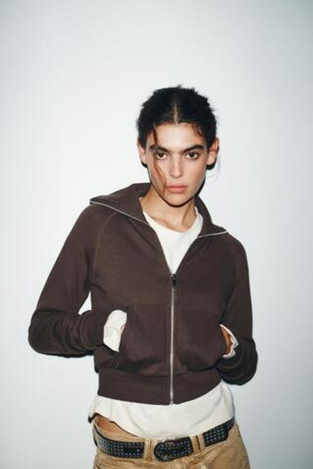 ZARA ТОЛСТОВКА ИЗ ФЛИСА НА МОЛНИИ, КОРИЧНЕВЫЙ