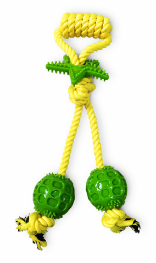 Веревочная игрушка с двумя мячами для домашних животных 38см HLTP19499