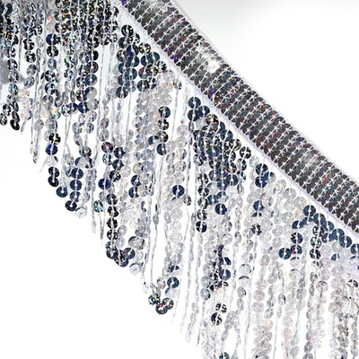 Тесьма текстиль бахрома пайетка, ш. 15 см, серебро (ПОД ЗАКАЗ)