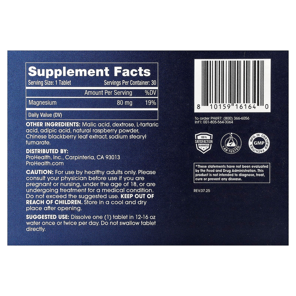 ProHealth Longevity, Molecular Hydrogen Longevity, таблетки для воды, натуральный малиновый вкус, 30 шипучих таблеток (80 мг в 1 таблетке)