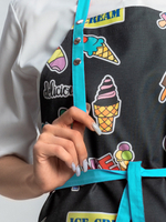 Фартук повара черный "Мороженное" лямки бирюза