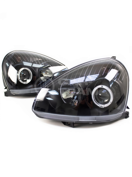 Фары Лада Приора передние круглые би линзы с ангельскими глазками, черная маска