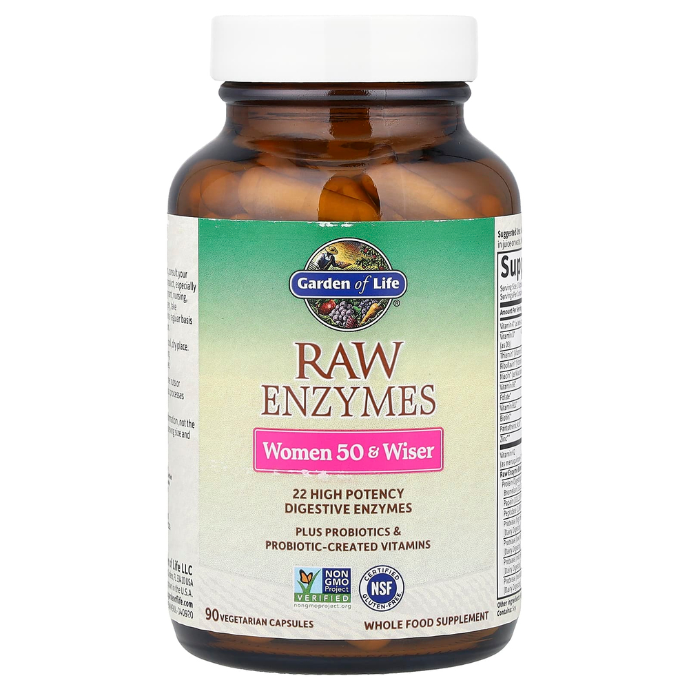 Garden of Life, RAW Enzymes, ферменты для женщин от50 лет, 90 вегетарианских капсул