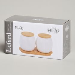 НАБОР БАНОК LEFARD "MUSE" С ДЕР.КРЫШКОЙ НА ДЕР.ПОДСТАВКЕ 2 ШТ. 19,5*9,5 СМ 400 МЛ
