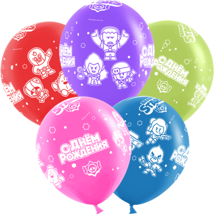 Шар (12''/30 см) Brawl Stars, Звездные бойцы, дизайн №3, Ассорти, пастель, 10шт