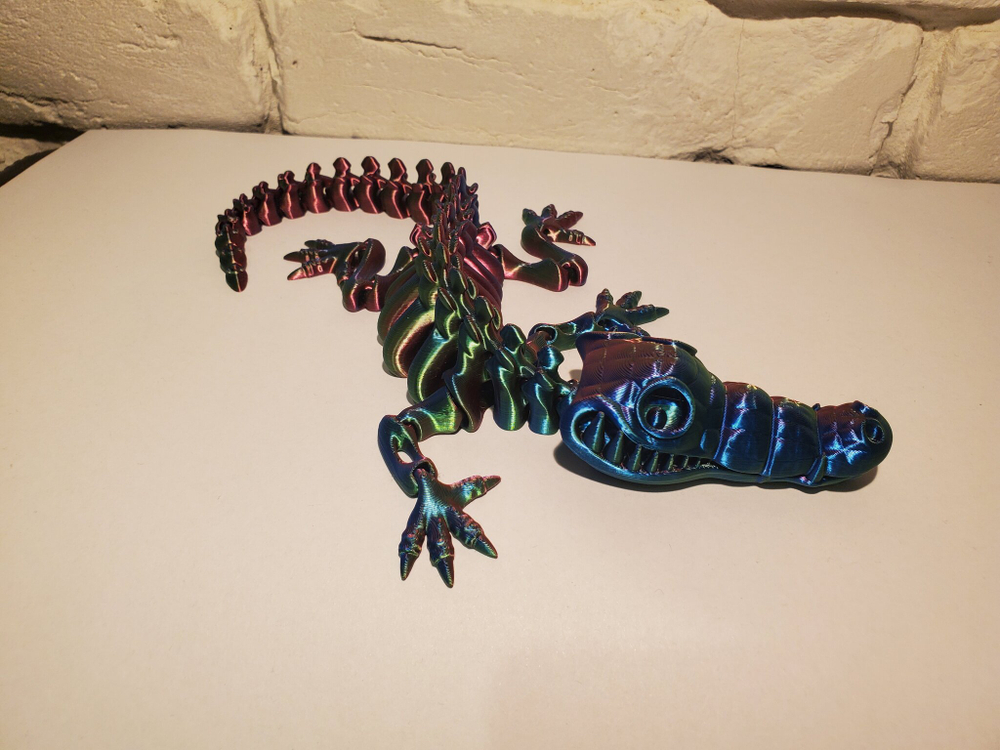 Веселый Крокодил-скелетон, гибкая шарнирная игрушка-антистресс, 3D печать, 32 см, сине-красно-зеленый