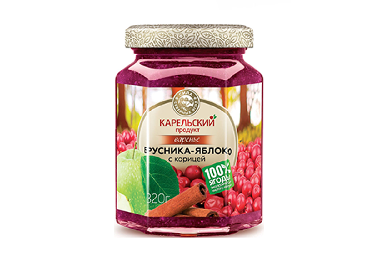 Варенье из брусники с яблоком и корицей "Карельский продукт", 320г