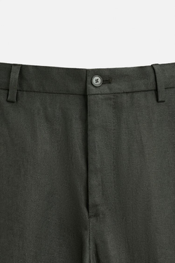 ZARA КОСТЮМНЫЕ БРЮКИ ИЗ 100% ЛЬНА, ТЕМНЫЙ ХАКИ