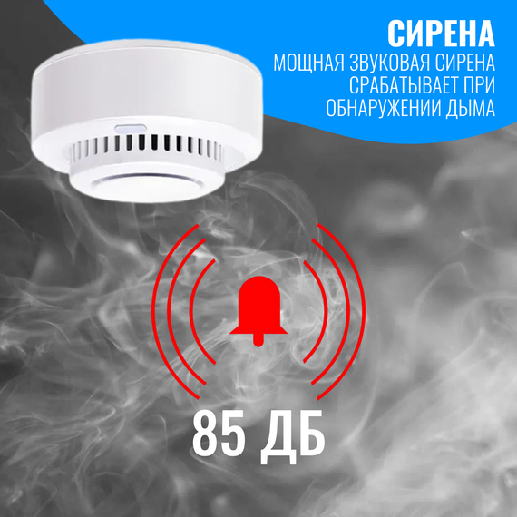 Умный WiFi датчик дыма с сиреной Smart Aura
