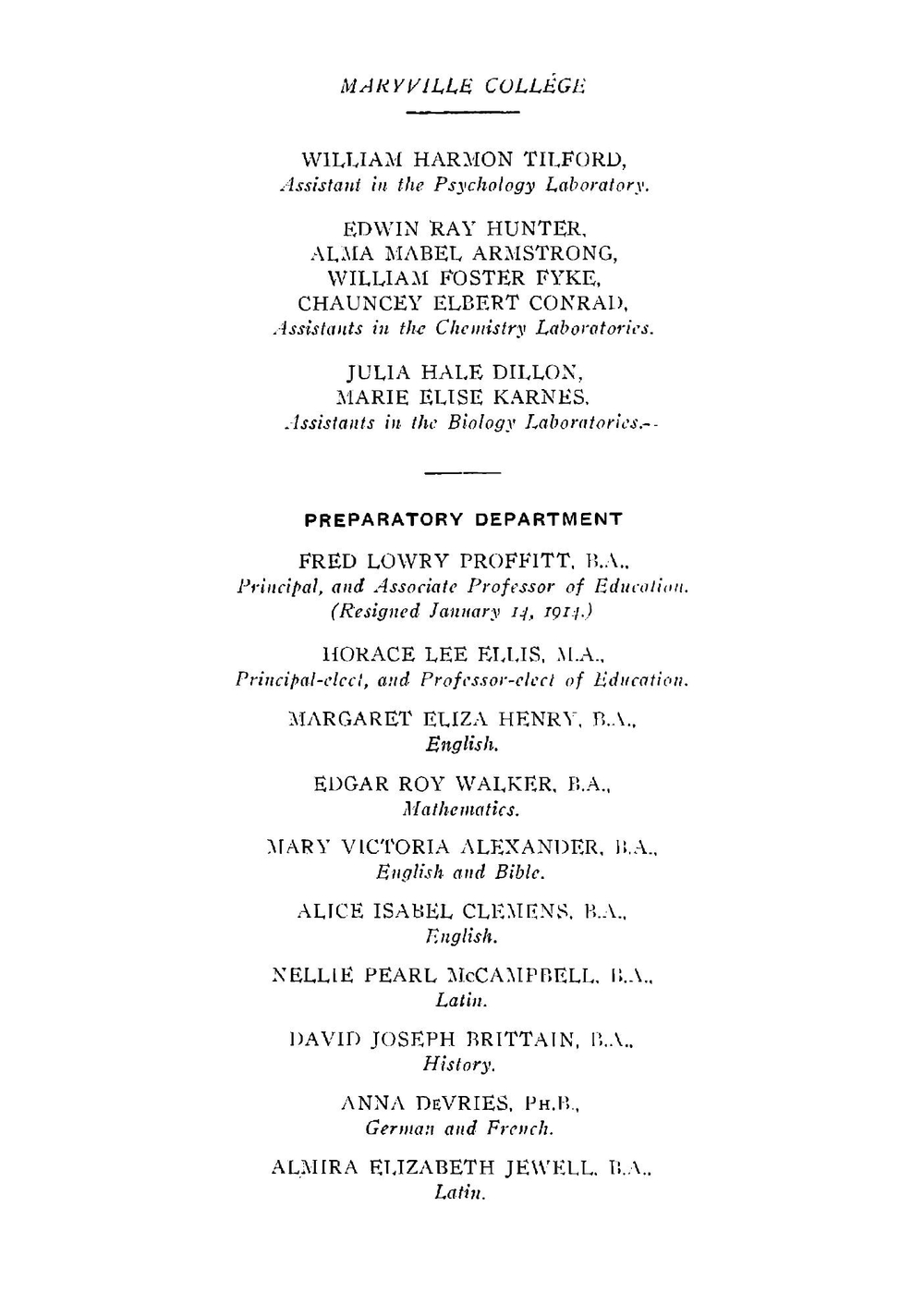 Maryville College Bulletin Catalog 1913-1914 | Maryville College
