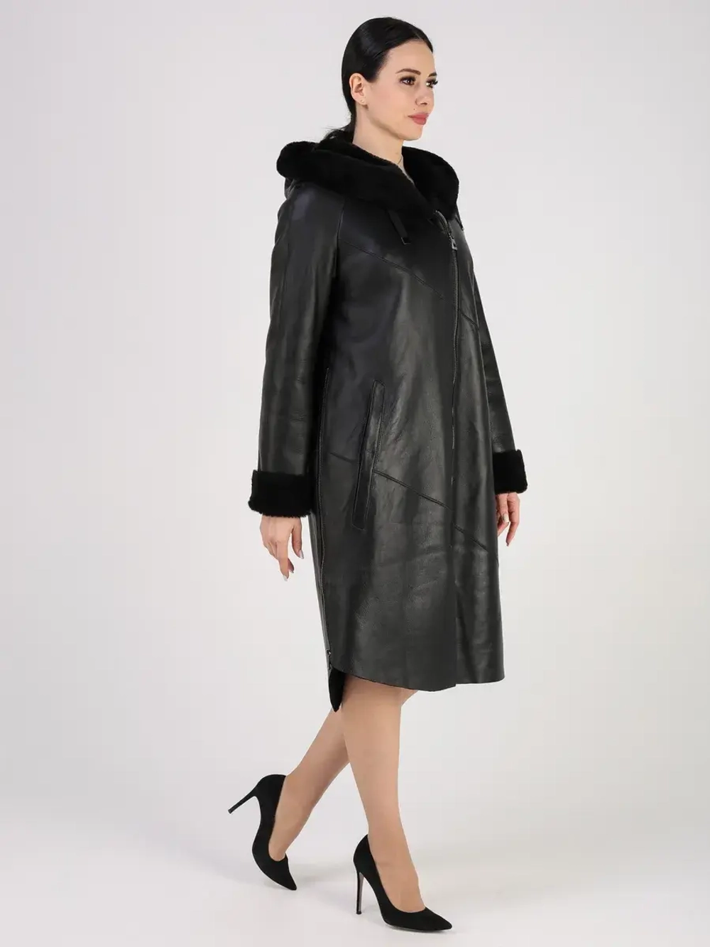 Дубленка зима натуральная удлиненная с капюшоном