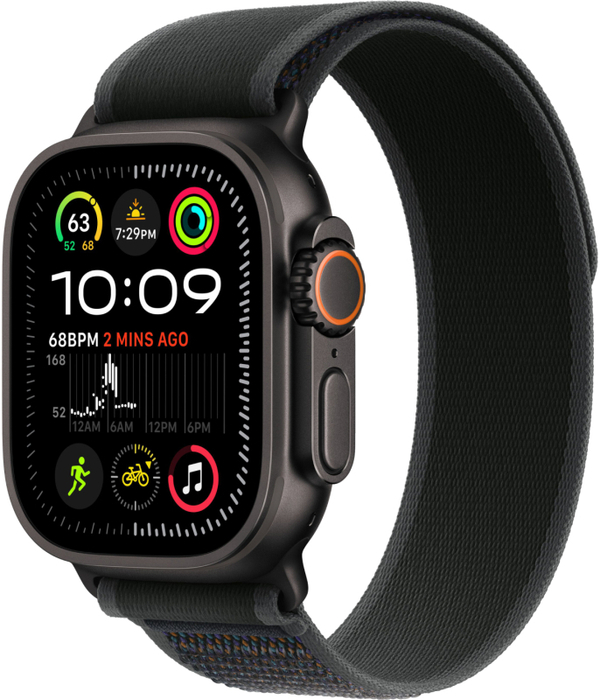 Часы Apple Watch Ultra 2 GPS + Cellular, 49 мм, титан чёрного цвета, ремешок Trail чёрного цвета (2024)