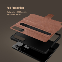 Кожаный чехол коричневого цвета для Samsung Galaxy Z Fold 4 5G, серия Aoge Leather от Nillkin (с эластичным карманом для хранения S-pen)