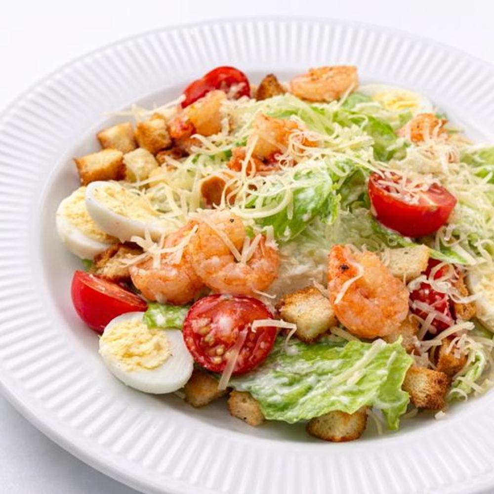 Салат цезарь с креветками