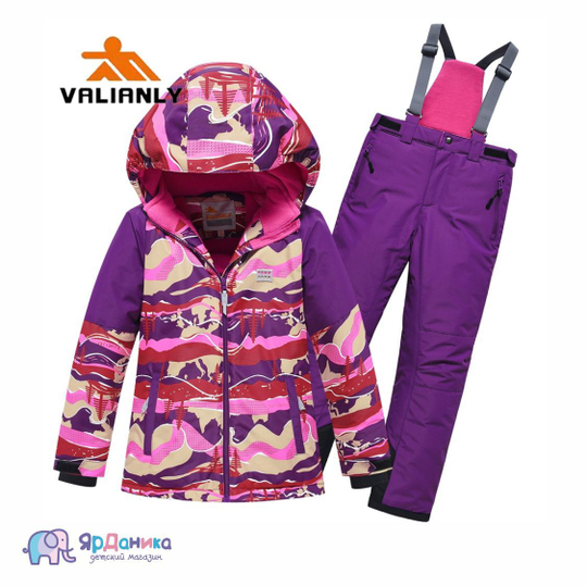 Зимний костюм Valianly фиолетовый, лес за рекой