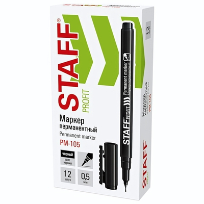 Маркер перманентный STAFF Profit PM-105, ЧЕРНЫЙ, тонкий металлический наконечник 0,5 мм, 152170