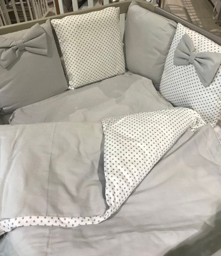 Комплект в кроватку 17 предметов "Звездочка серый", сатин