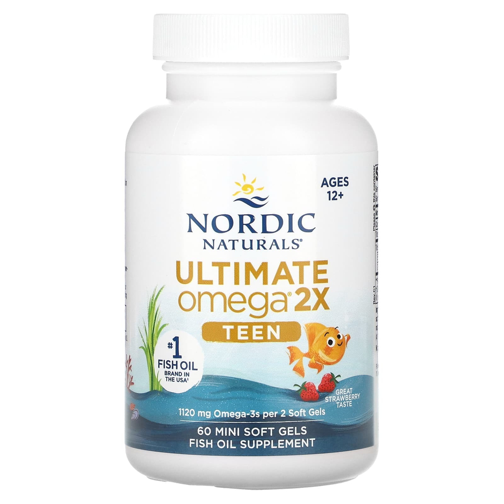 Nordic Naturals, Teen, Ultimate Omega 2X, для подростков от 12 лет, со вкусом клубники, 60 миникапсул