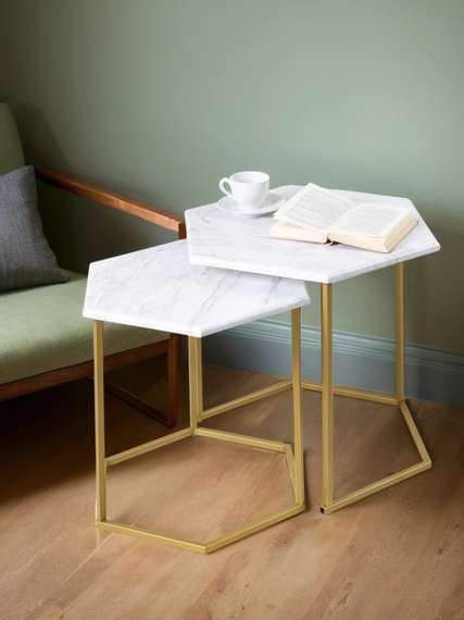 Стол журнальный МеталлАрт М003 белый мрамор/золото