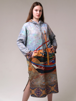 Платье с капюшоном "Рыбацкие лодки Ван Гога"