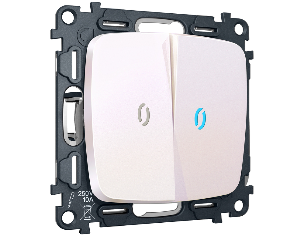 MO204020 Комплект механизма 2-кл выключателя с подсветкой 10000K OMEGA Жемчуг QUANT (OP2040, VM115, G17B)