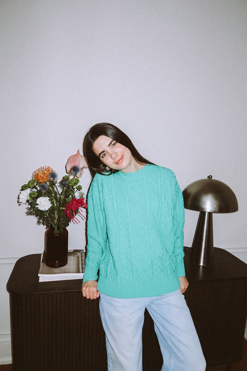 Свитер из полушерсти с орнаментом бирюзовый