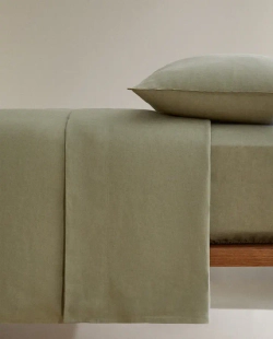 ZARA HOME ЛЬНЯНОЙ ПОДОДЕЯЛЬНИК, ТЕМНО-ЗЕЛЕНЫЙ