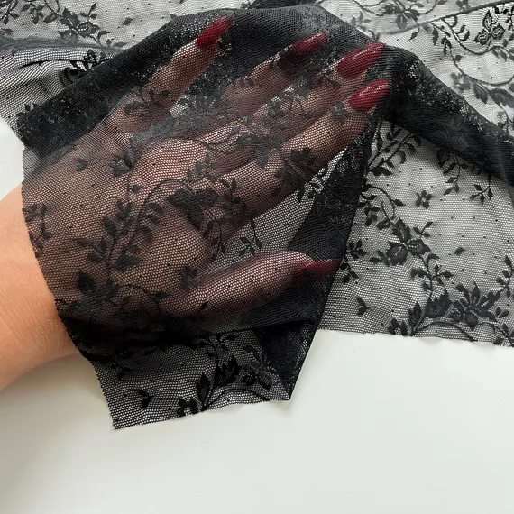 Сетка эластичная черная цветы