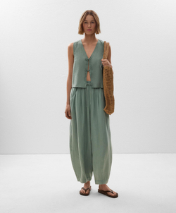 Oysho Топ с завязками из 100% льна, аквамариновый