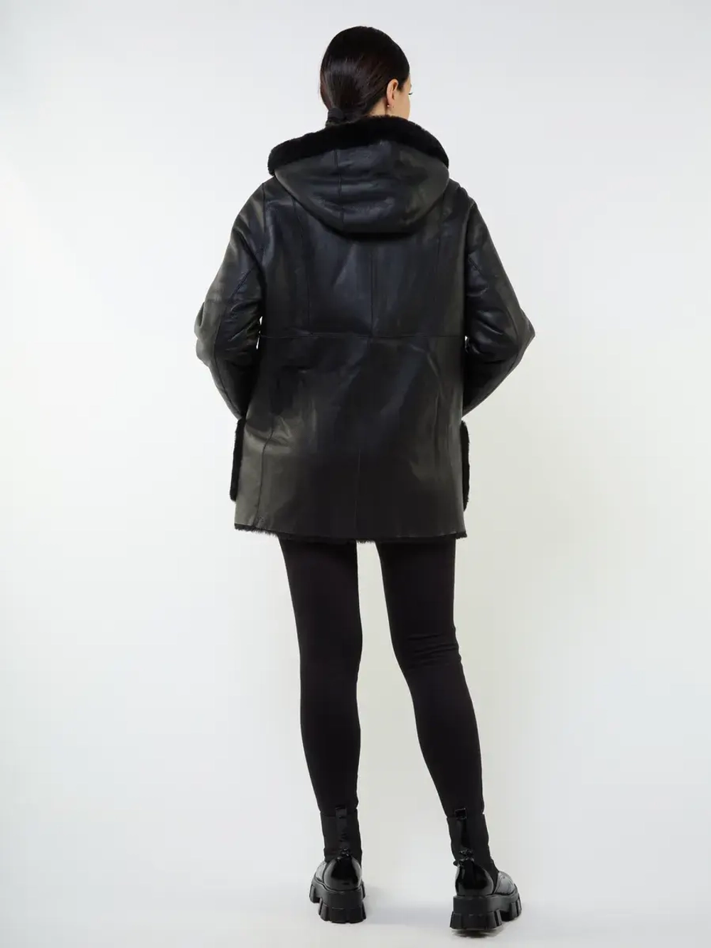 Дубленка зимняя двухсторонняя шуба с капюшоном