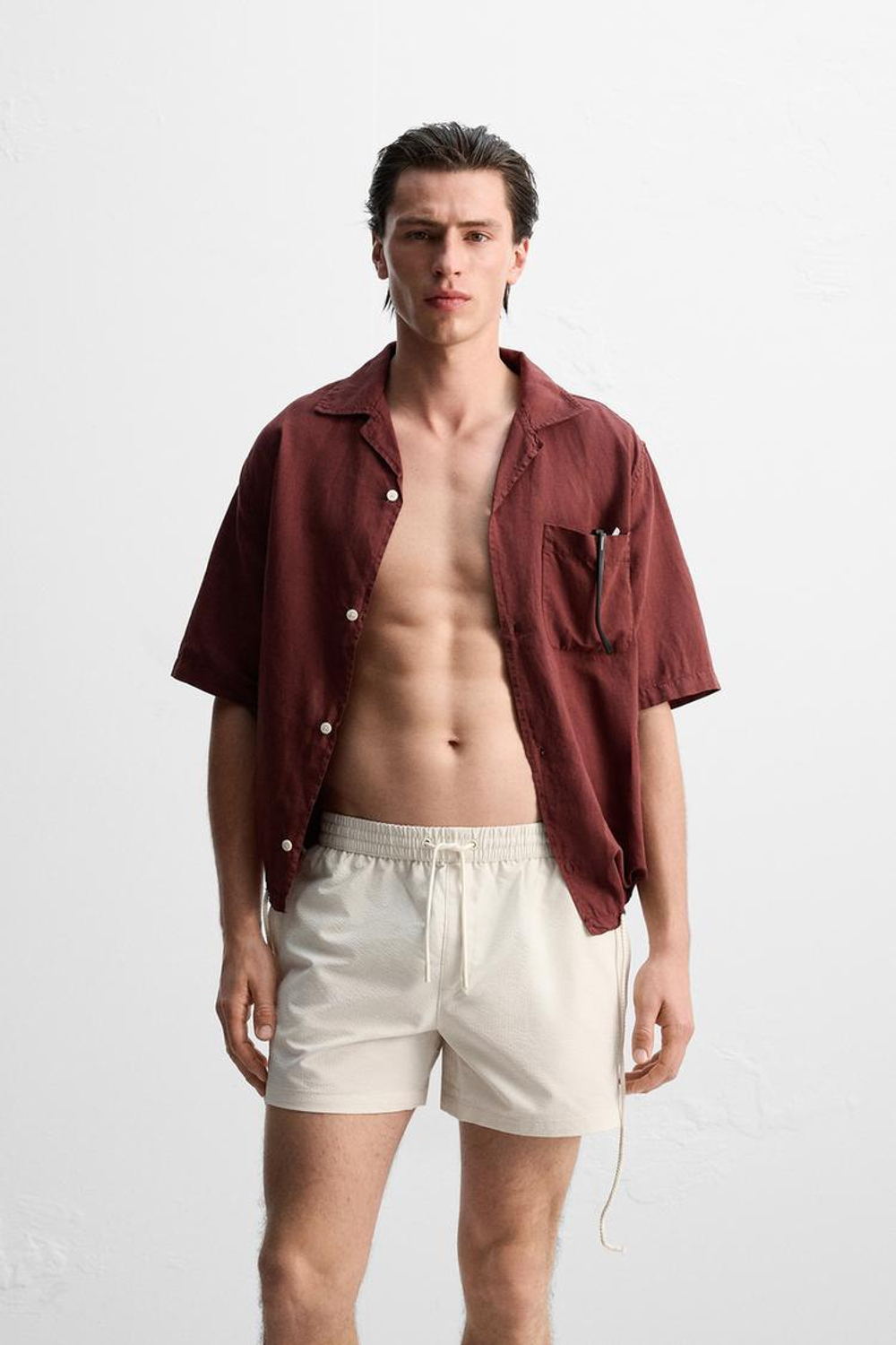 ZARA ПЛАВКИ SEERSUCKER, ЭКРЮ