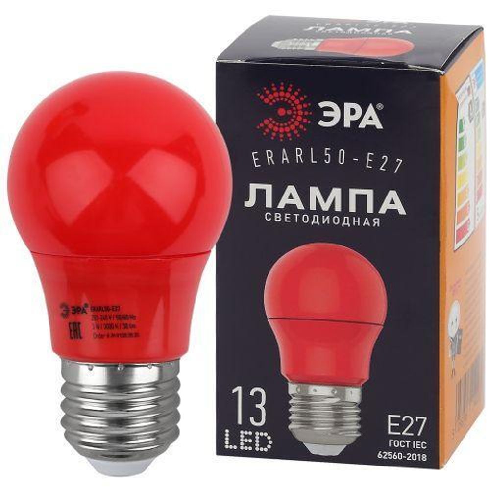 Лампа светодиодная ERARL50-E27 A50 3Вт груша красн. E27 13SMD для белт-лайт ЭРА Б0049580 Лампа светодиодная ERARL50-E27 A50 3Вт груша красн. E27 13SMD для белт-лайт ЭРА Б0049580