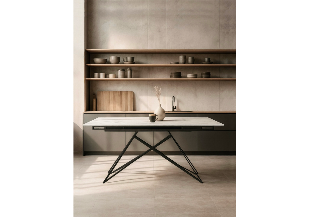 Керамический стол Woodville Блэкберн 140(200)х80 белый мрамор snow white, черный