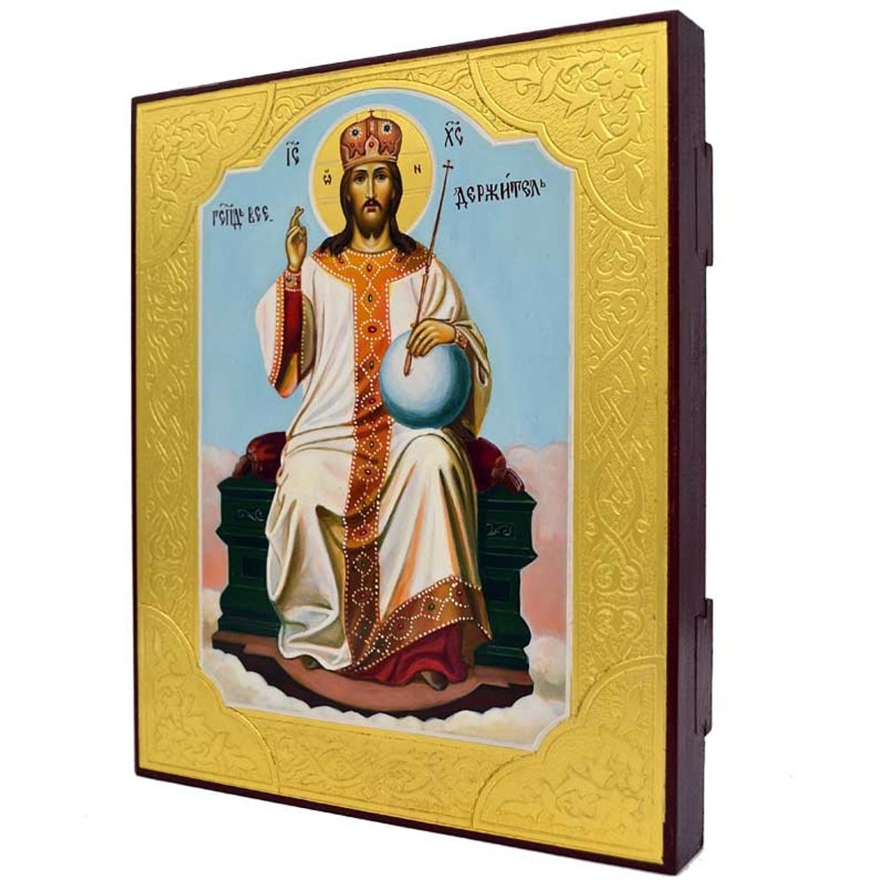 Царь Царей - Иисус Христос на троне (Царь Славы). Рукописная икона на липовой доске.