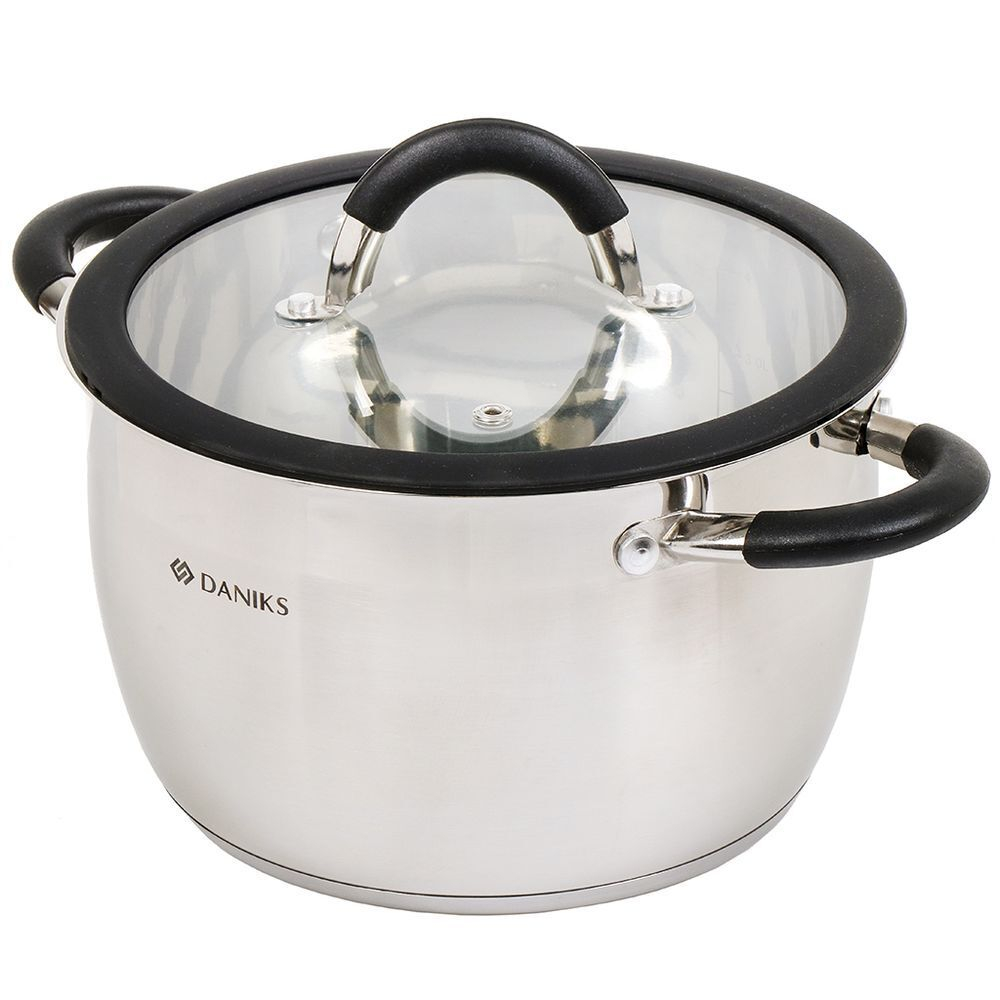 Кастрюля нерж, 4.9 л, с крыш, крышка стекло, кругл, Daniks, Орландо, GS-01435-22CA, индукц