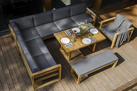 Мебель садовая для лаунж зоны из акации Joygarden БУКА с обеденным столом, Natural Teak, серый