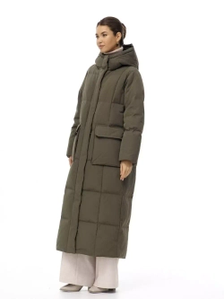 Пуховик длинный с капюшоном, хаки, SilverFox