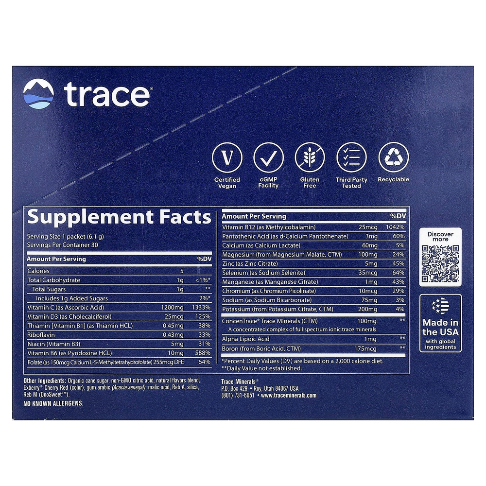 Trace, Power Pak, со вкусом клюквы, 30 пакетиков по 6,1 г (0,22 унции)