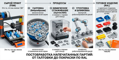 Постобработка напечатанных партий: от галтовки до покраски