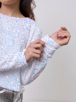 Костюм брючный праздничный с пайетками для девочки белый