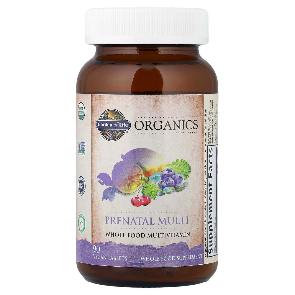 Garden of Life, Organics, пренатальные мультивитамины, 90 веганских таблеток