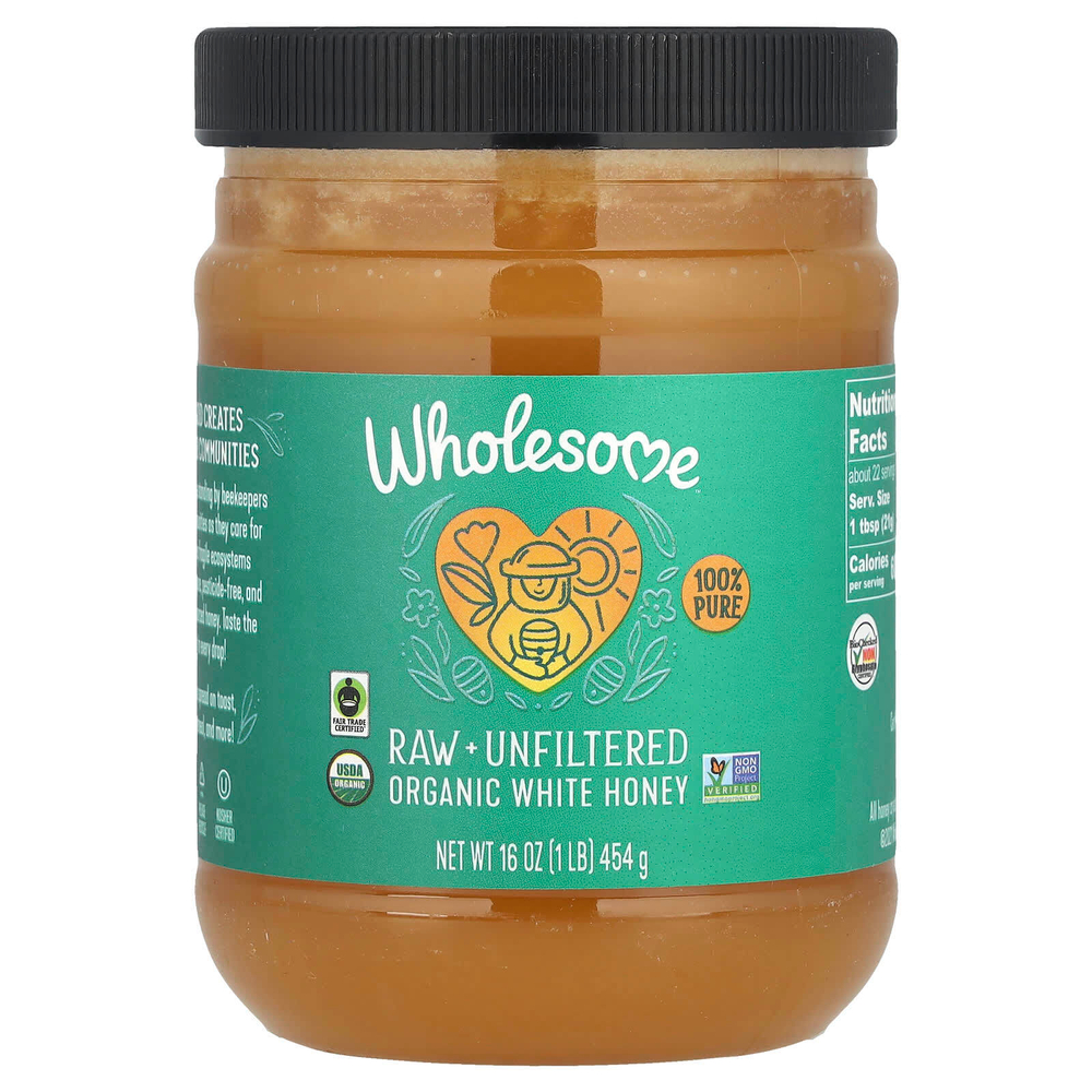 Wholesome Sweeteners, Необработанный и нефильтрованный органический белый мед в банке, 454 г (16 унций)