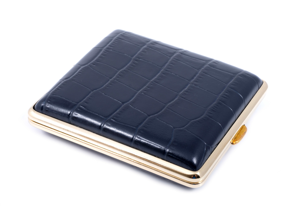 Портсигар Stoll на 18 сигарет, натуральная кожа, Синий крокодил